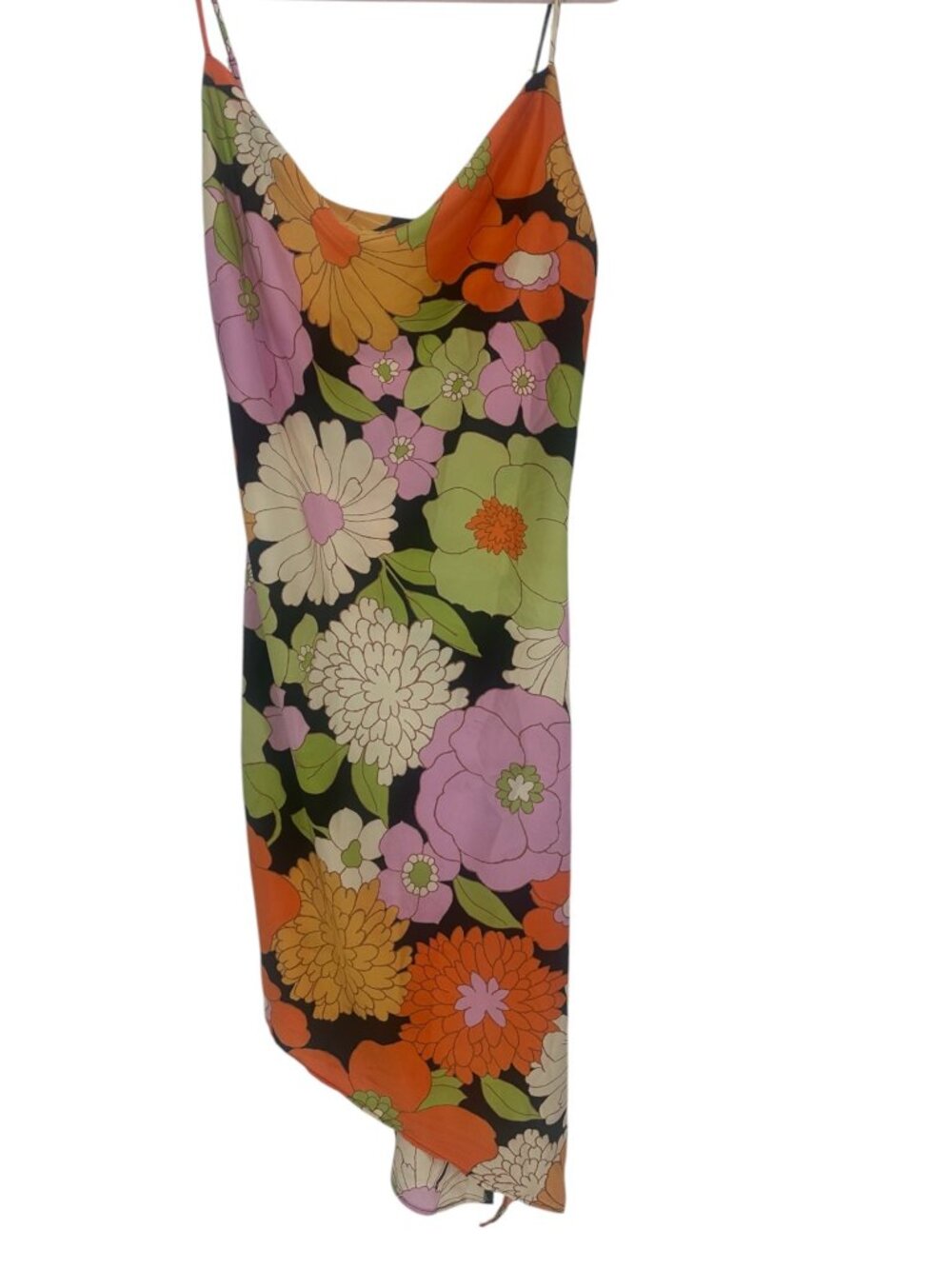Forever 21 Women’s Retro Floral Slip Dress Large Asymmetrical Hem Y2K 90s Mod - Picture 2 of 6